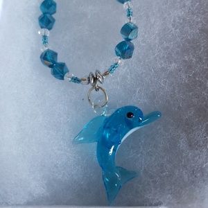 Blue Glass Dolphin  Necklace